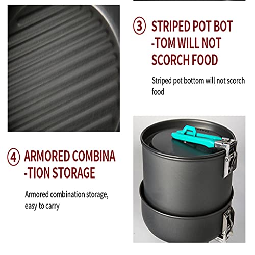 Outdoor Camping Cookware Set with Pots, Frying Pan & Kettle