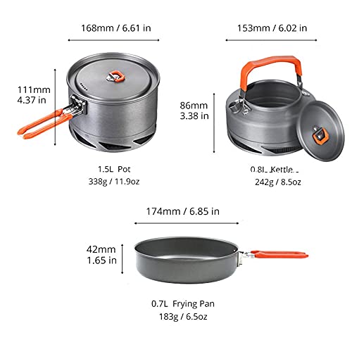 Camping Cookware Set with Heat Exchanger Pot & Kettle