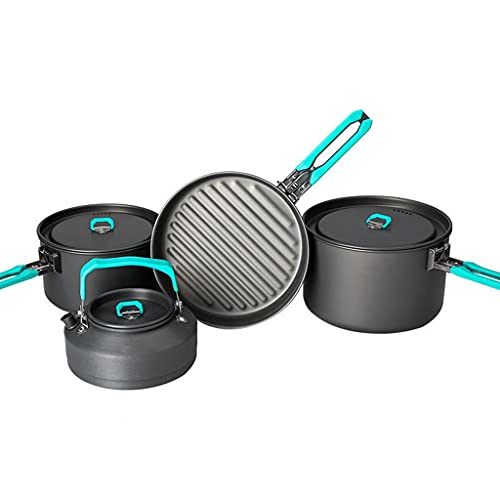 Outdoor Camping Cookware Set with Pots, Frying Pan & Kettle
