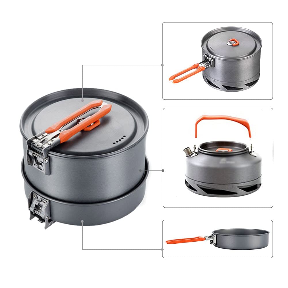 Camping Cookware Set with Heat Exchanger Pot & Kettle
