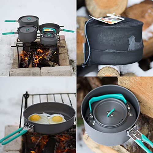 Outdoor Camping Cookware Set with Pots, Frying Pan & Kettle