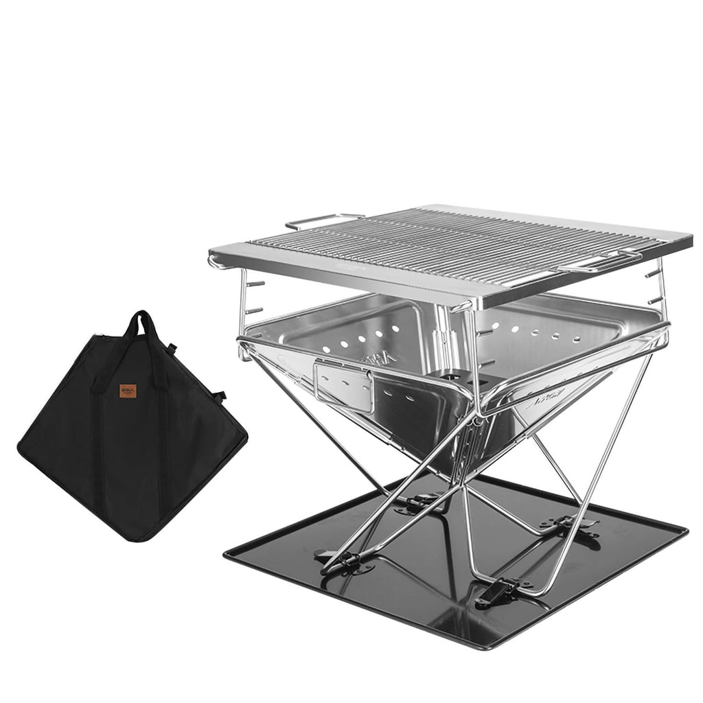 Foldable Wood-Fired Camping Stove with Adjustable Grill