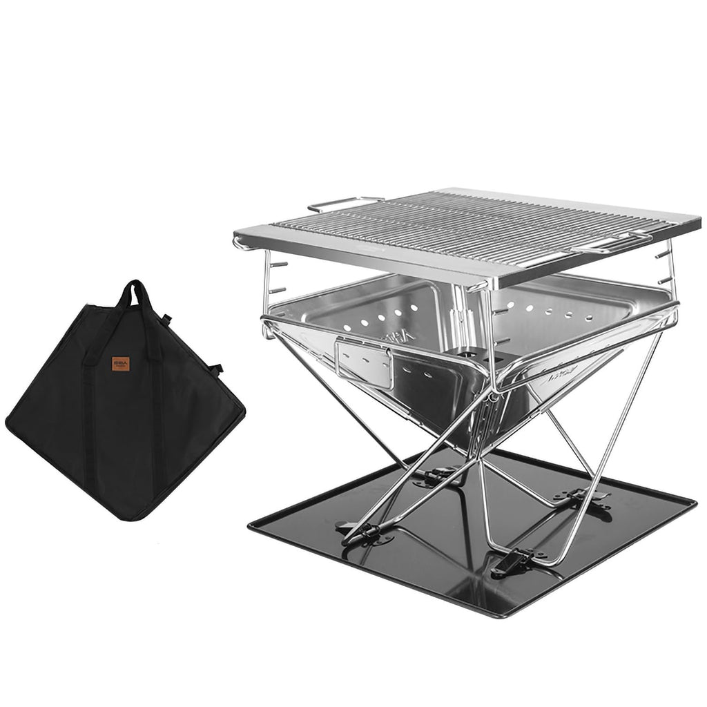 Foldable Wood-Fired Camping Stove with Adjustable Grill