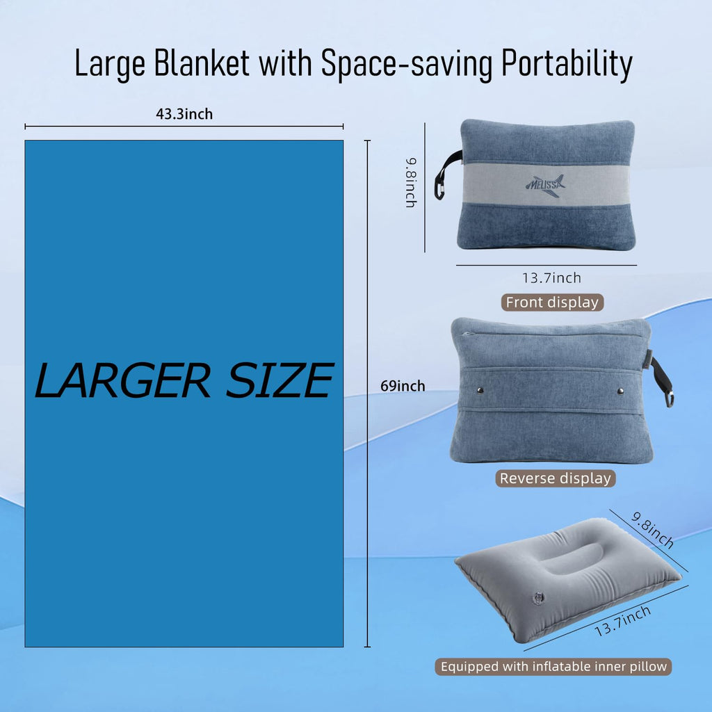 Travel Blanket & Inflatable Pillow Set 69×43.3″