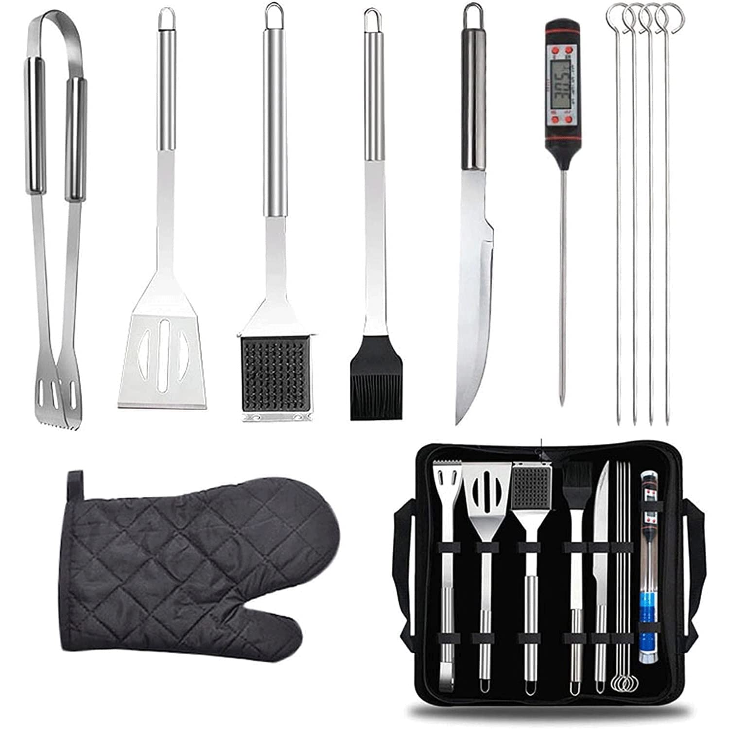 11-Piece Stainless Steel BBQ Grill Tool Set with Gloves & Carry Bag