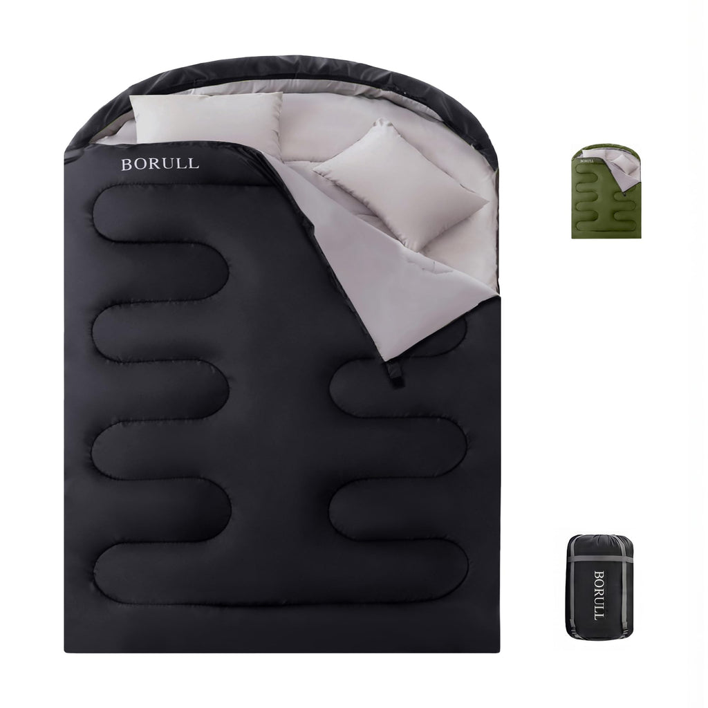 Queen Size Double Camping Sleeping Bag with 2 Pillows