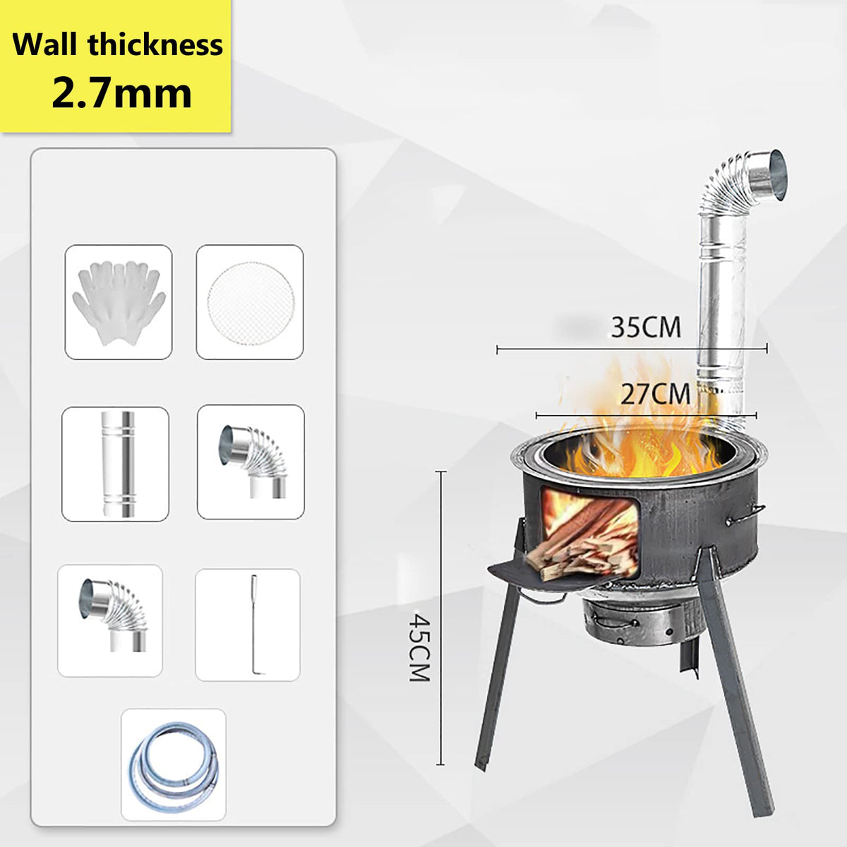 Portable Wood-Burning Tent Stove with Chimney Pipe