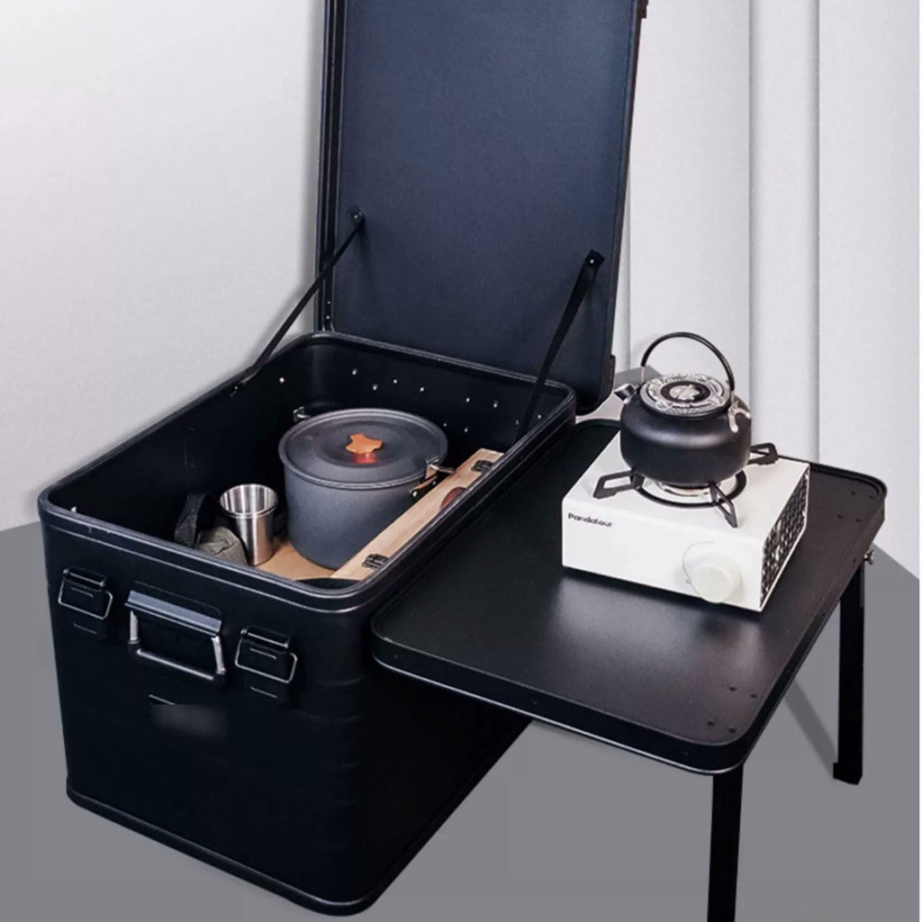 Waterproof Metal Camping Storage Box with Expandable Tabletop