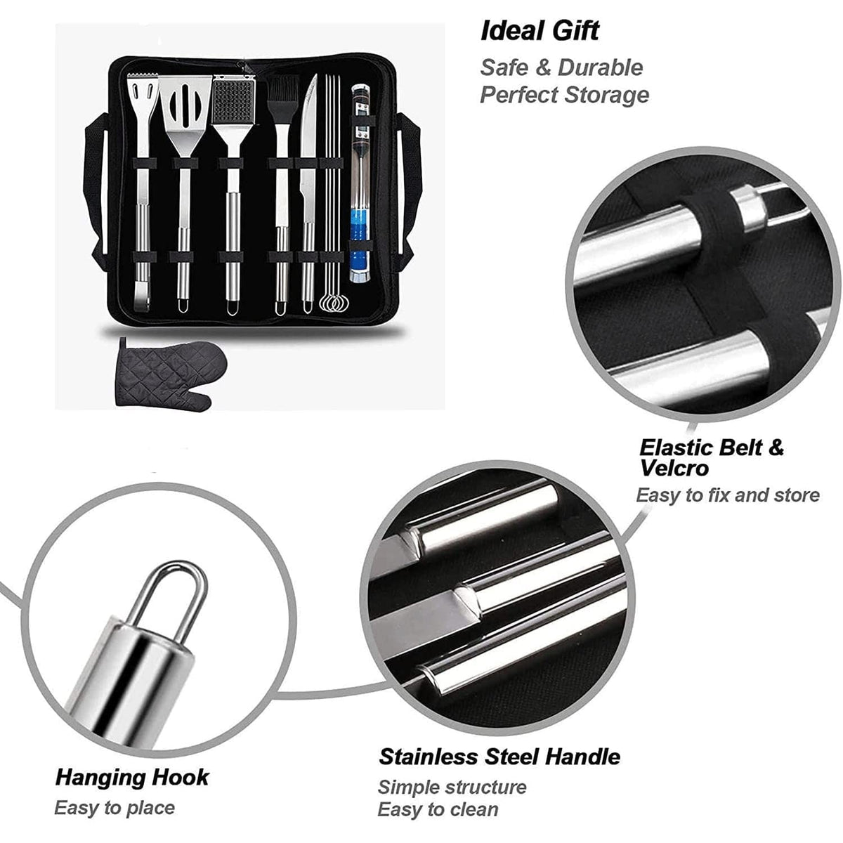 11-Piece Stainless Steel BBQ Grill Tool Set with Gloves & Carry Bag