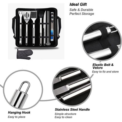 11-Piece Stainless Steel BBQ Grill Tool Set with Gloves & Carry Bag