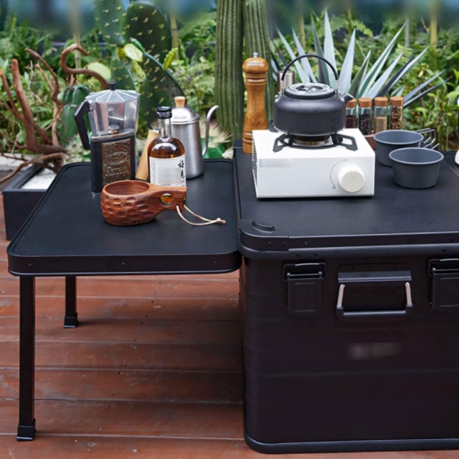 Waterproof Metal Camping Storage Box with Expandable Tabletop