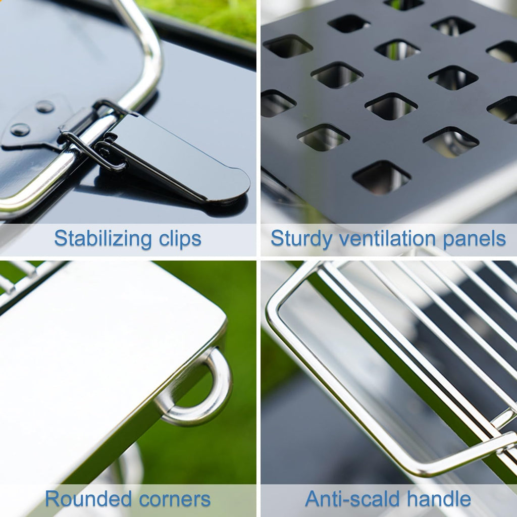 Foldable Wood-Fired Camping Stove with Adjustable Grill
