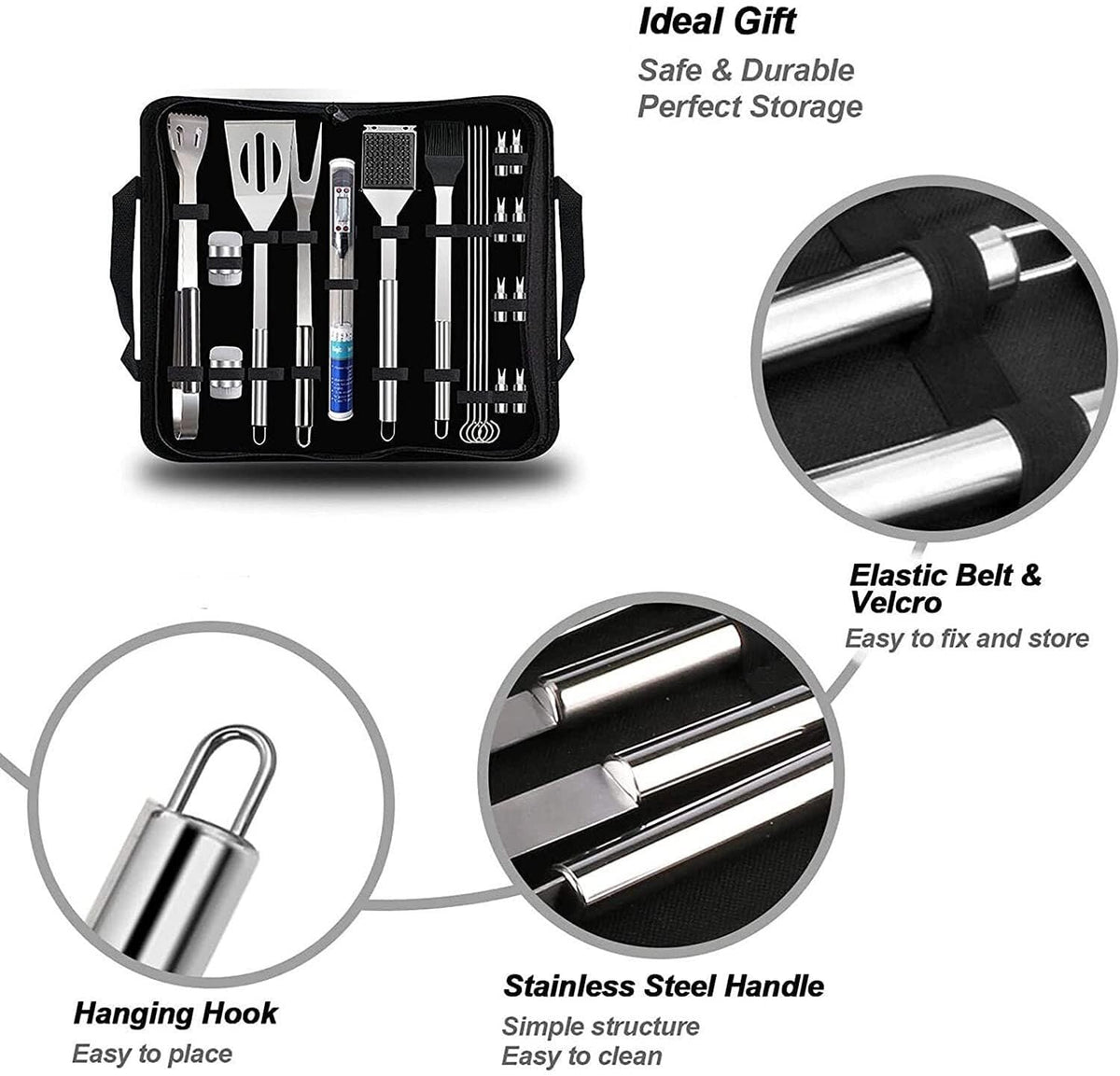 20-Piece Stainless Steel BBQ Grill Tool Set with Carry Bag