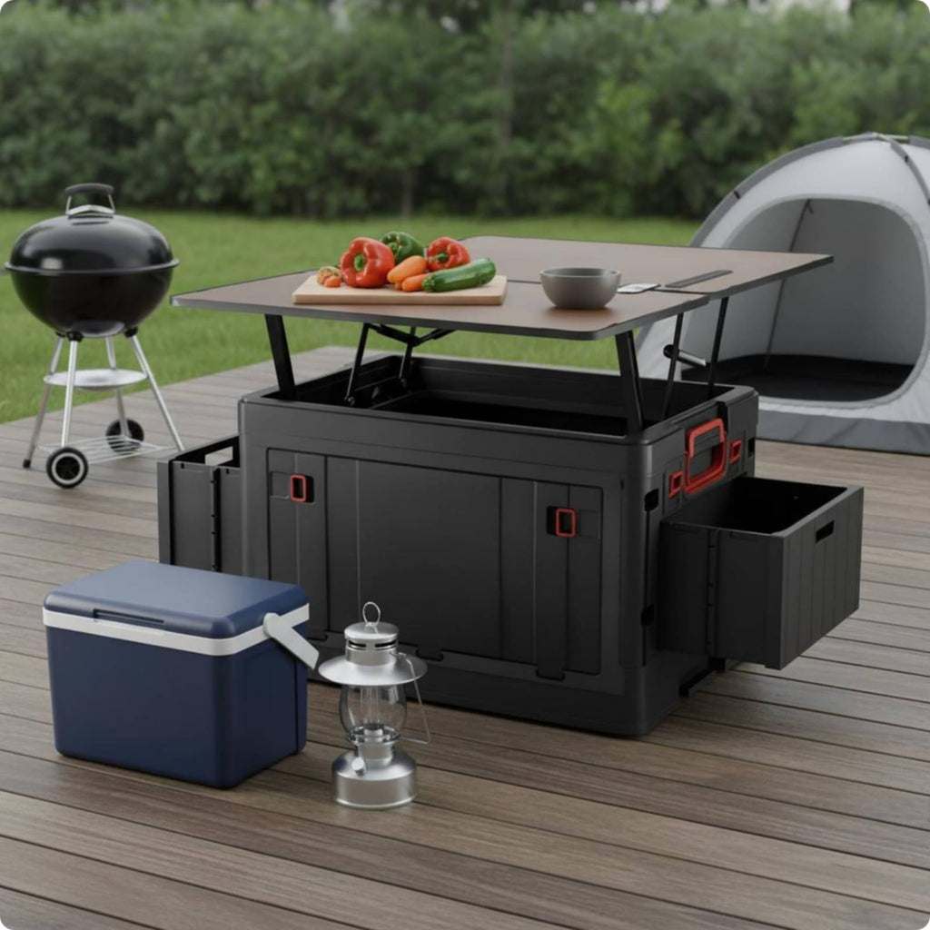 Foldable Outdoor Storage Box with Front Door & Side Handles