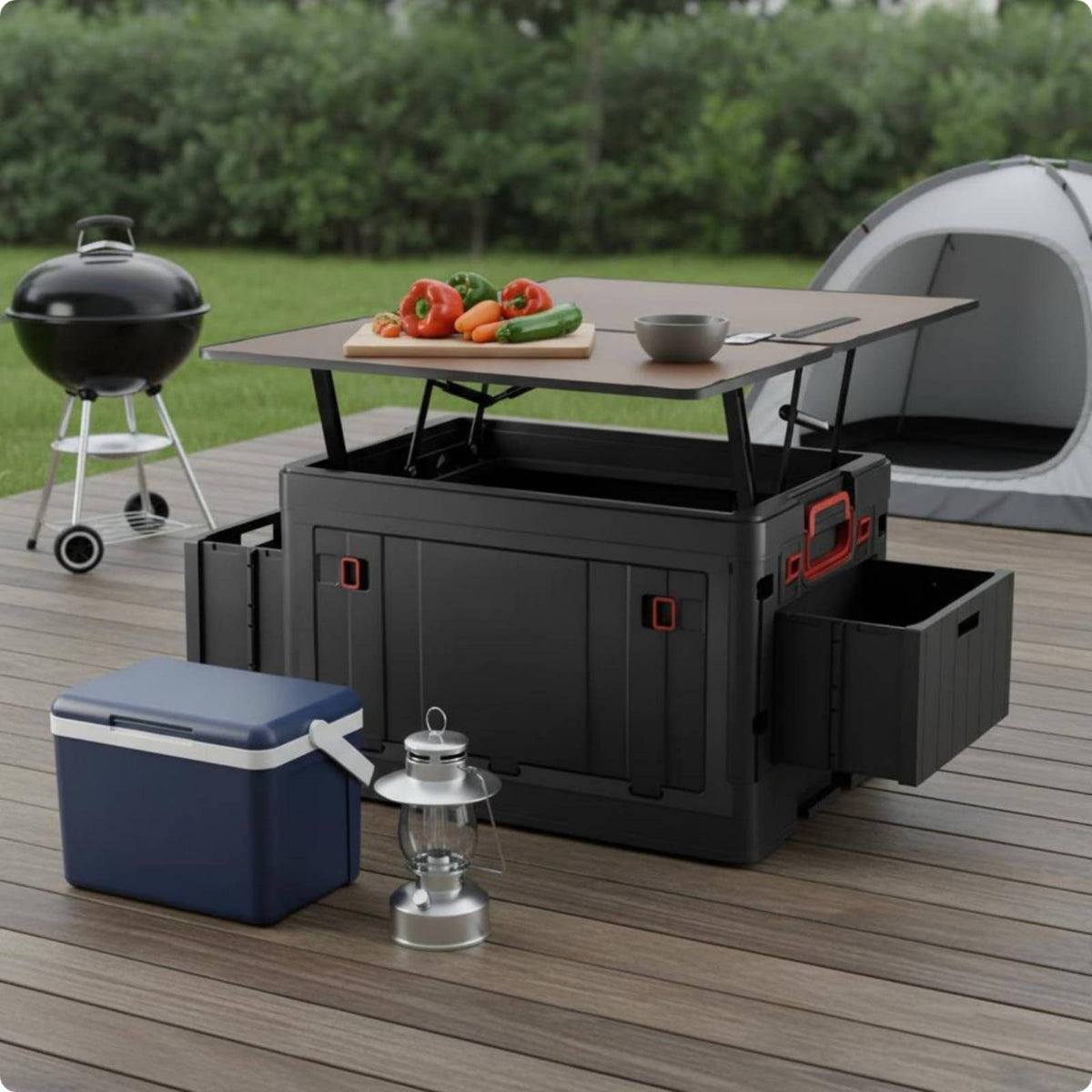 Foldable Outdoor Storage Box with Front Door & Side Handles