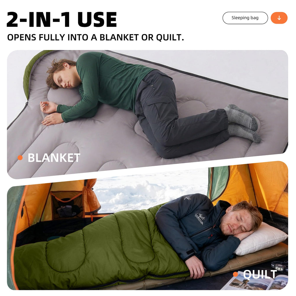 Queen Size Double Camping Sleeping Bag with 2 Pillows