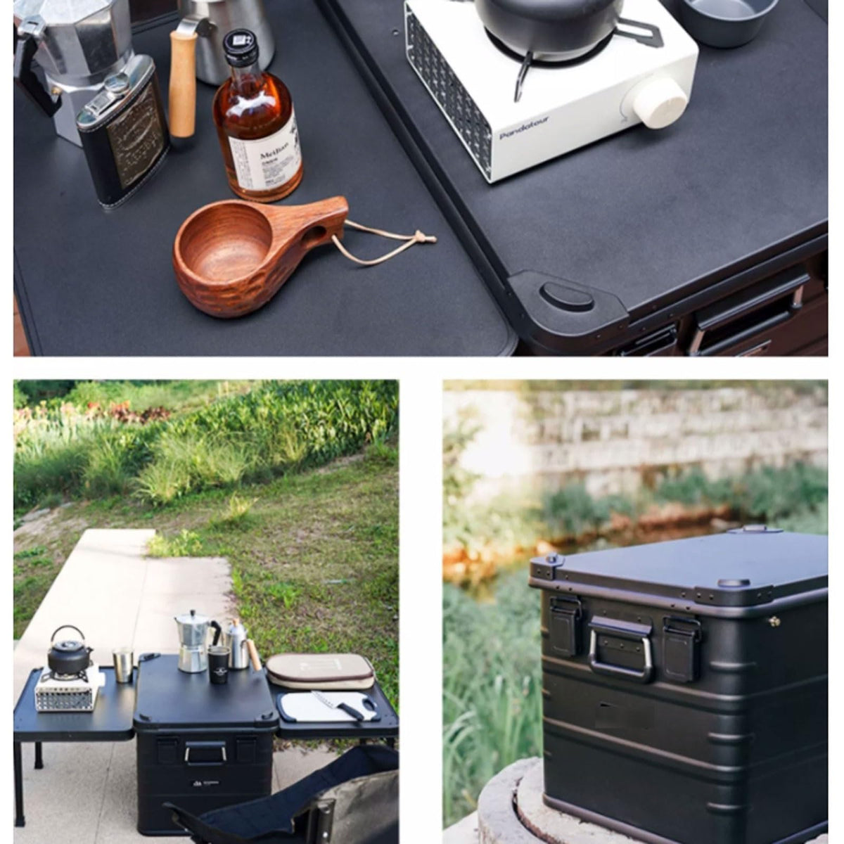 Waterproof Metal Camping Storage Box with Expandable Tabletop