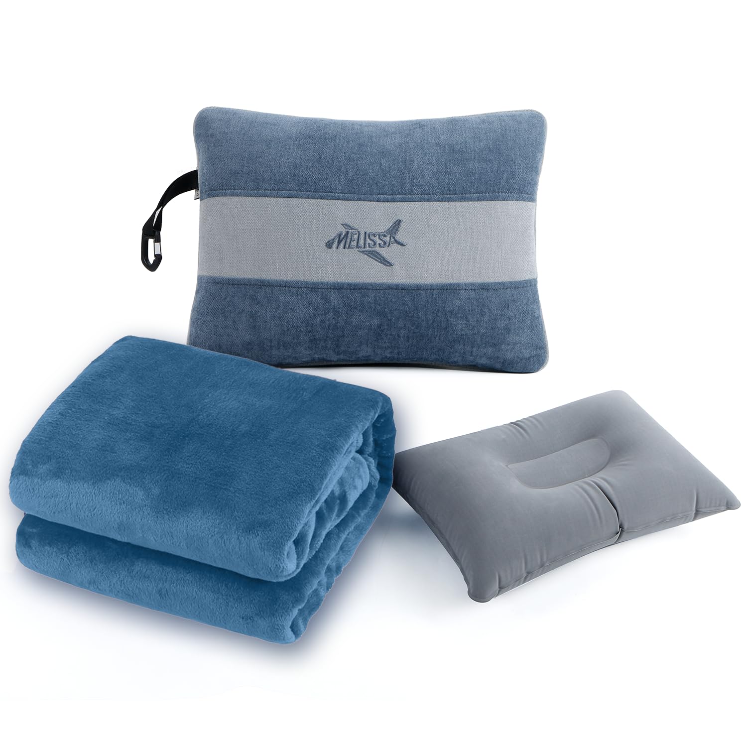 Travel Blanket & Inflatable Pillow Set 69×43.3″