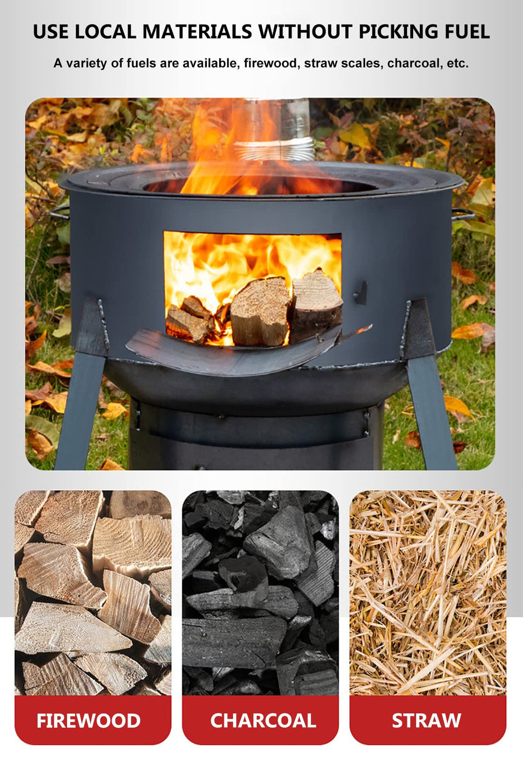 Portable Wood-Burning Tent Stove with Chimney Pipe