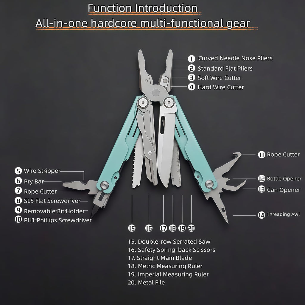 Premium 20-in-1 Multi-Tool Pliers for Camping & DIY