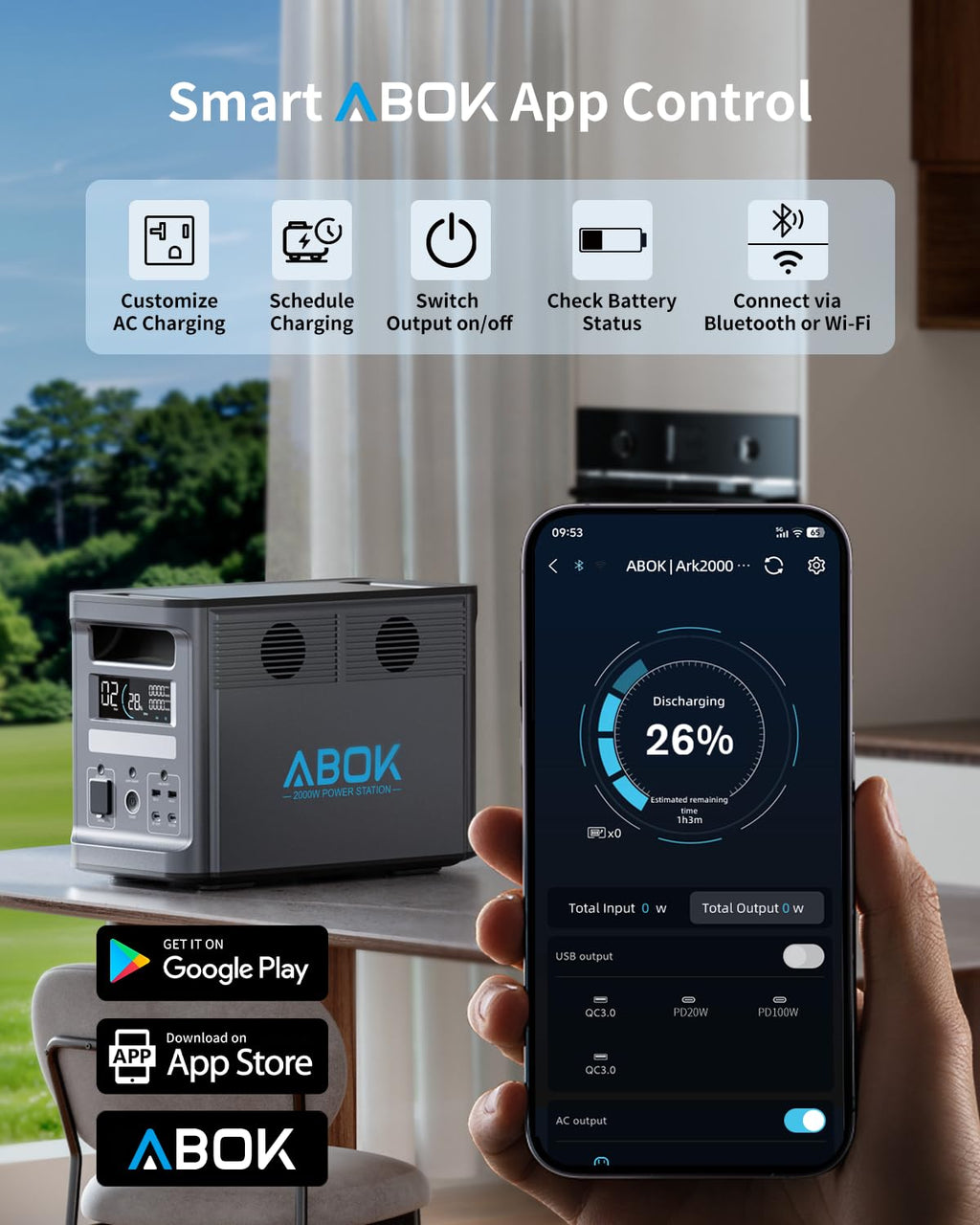 ABOK Ark2000 1536Wh 2000W Portable Power Station