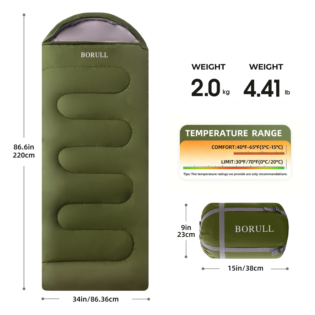 Queen Size Double Camping Sleeping Bag with 2 Pillows