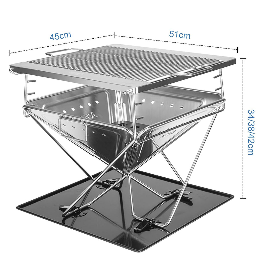 Foldable Wood-Fired Camping Stove with Adjustable Grill