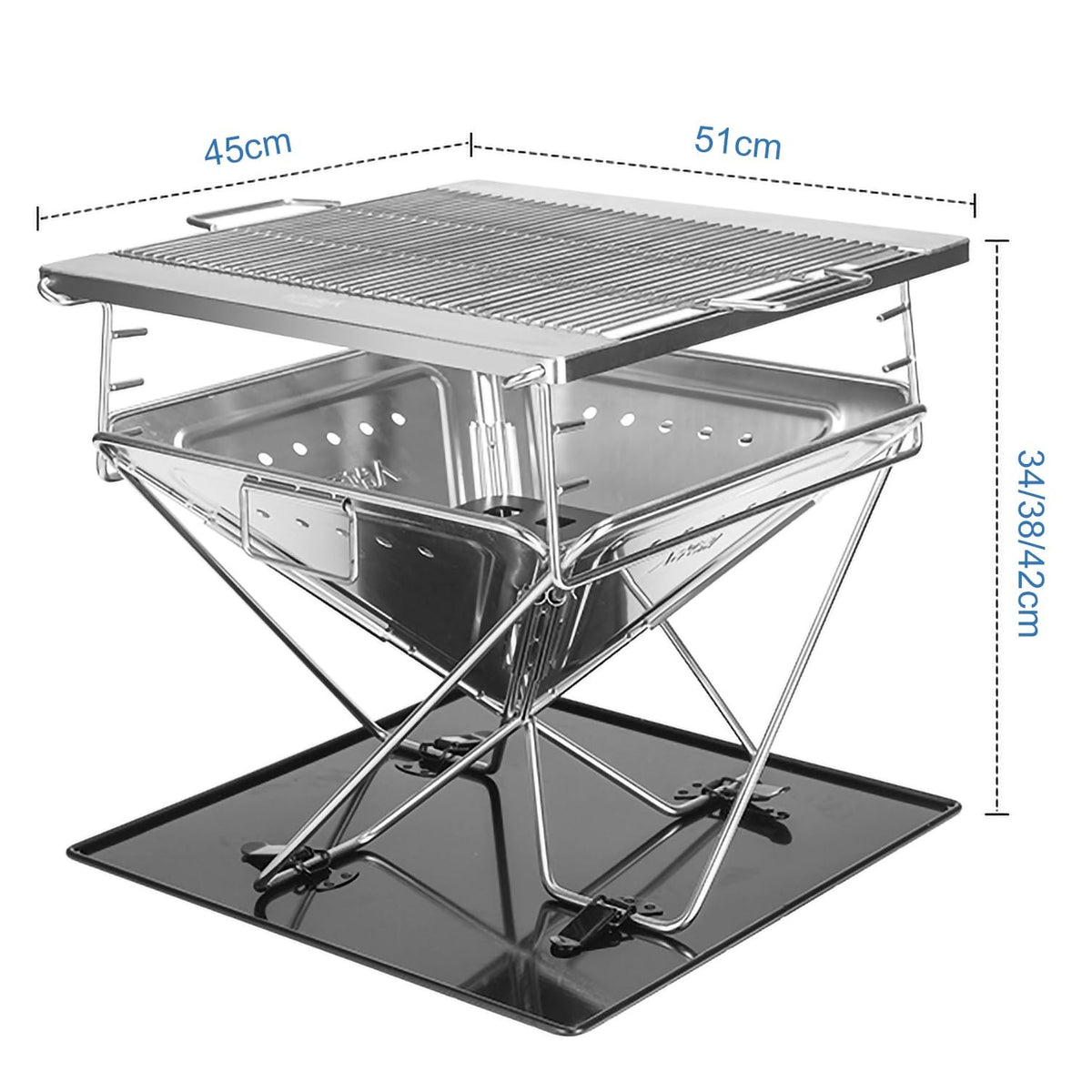 Foldable Wood-Fired Camping Stove with Adjustable Grill