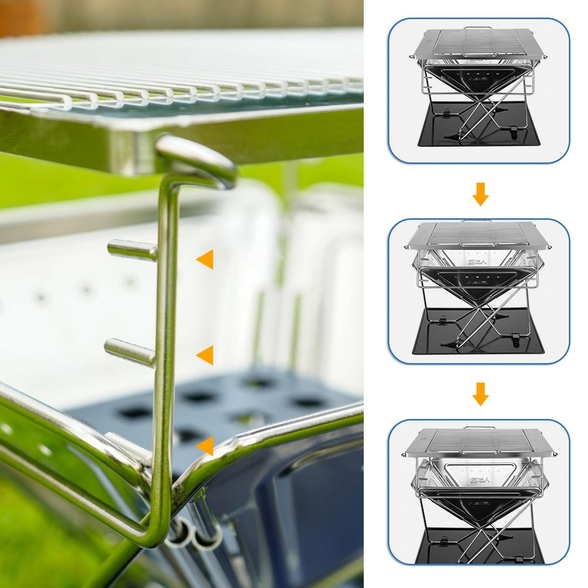 Foldable Wood-Fired Camping Stove with Adjustable Grill