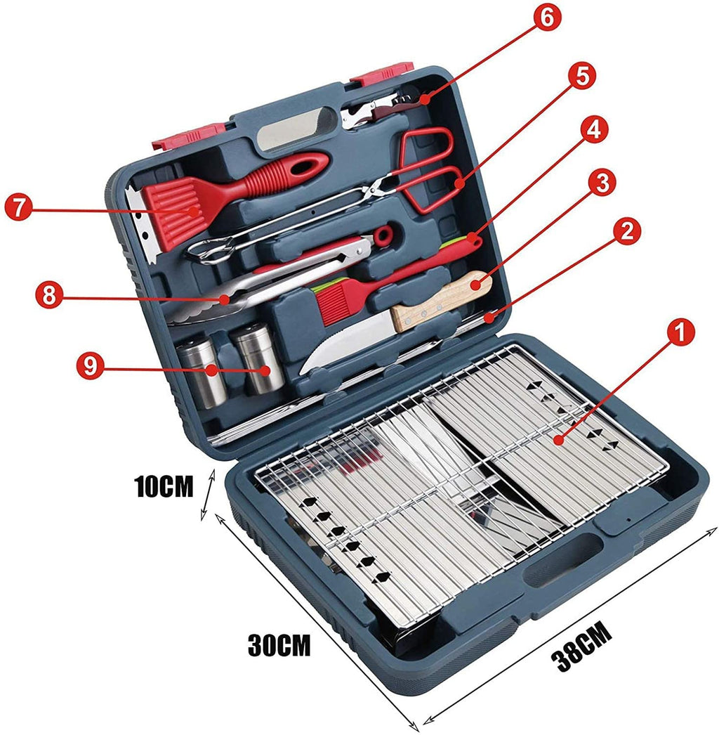Heavy-Duty Stainless Steel BBQ Grill Tool Set with Storage Case