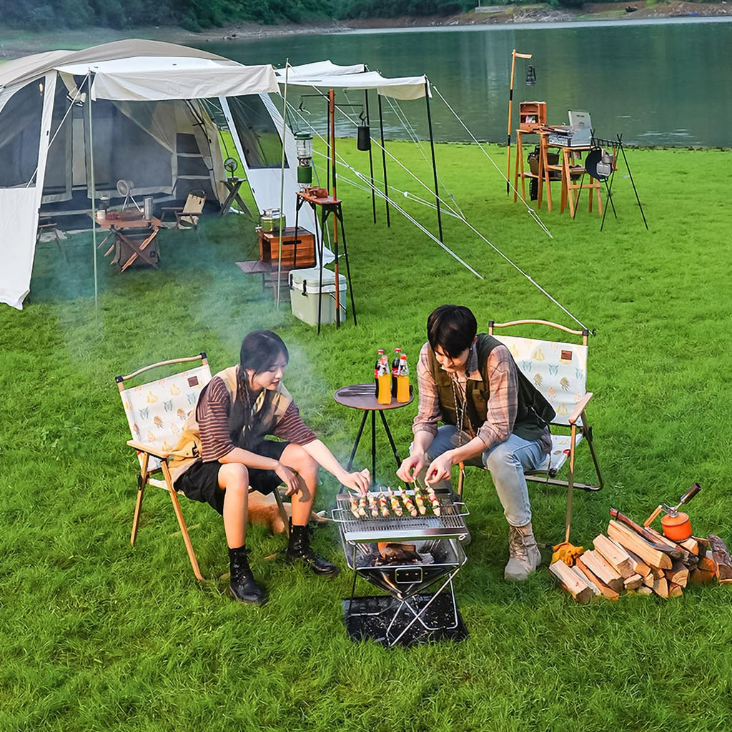 Foldable Wood-Fired Camping Stove with Adjustable Grill