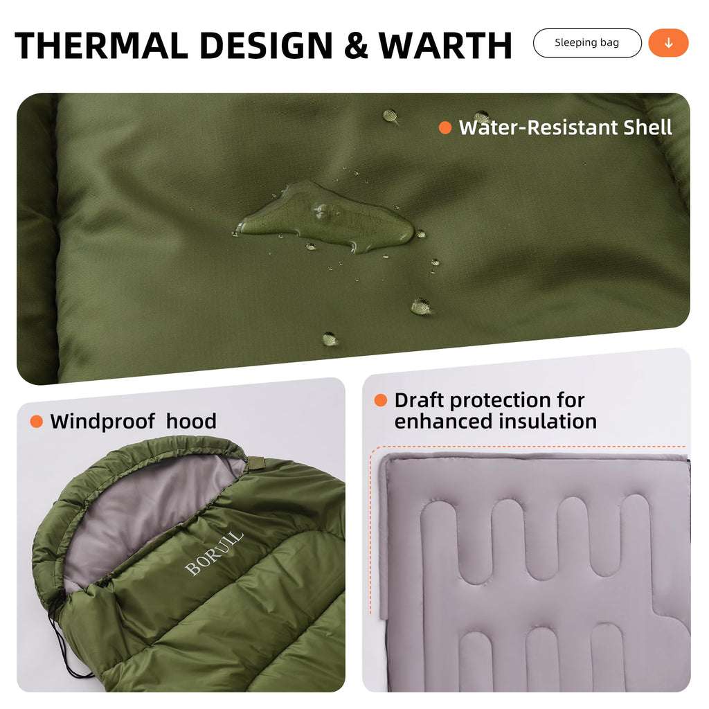 Queen Size Double Camping Sleeping Bag with 2 Pillows