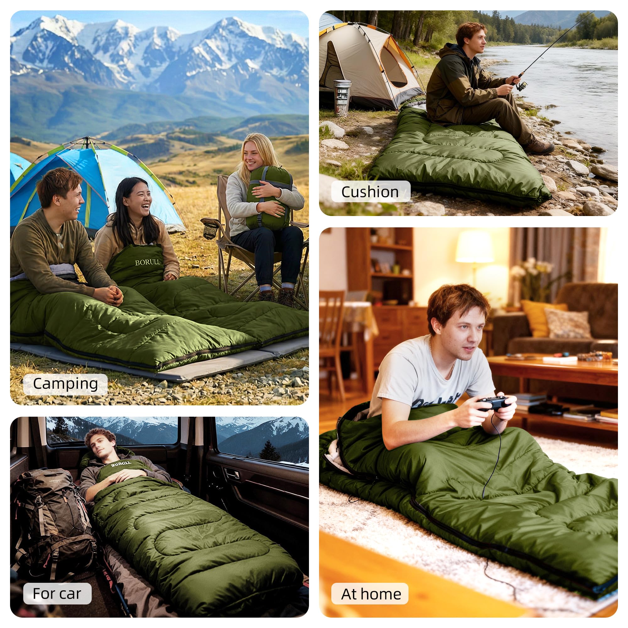 Queen Size Double Camping Sleeping Bag with 2 Pillows