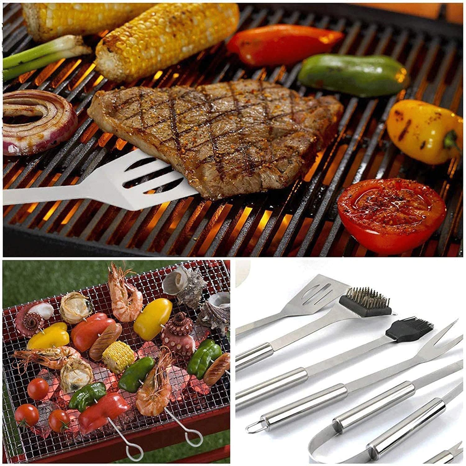 11-Piece Stainless Steel BBQ Grill Tool Set with Gloves & Carry Bag